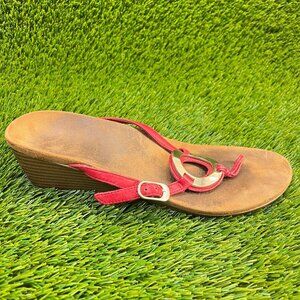 Vionic Orchid Womens Size 8.5 Red Brown Beach Casual Wedge Thong‎ Sandals